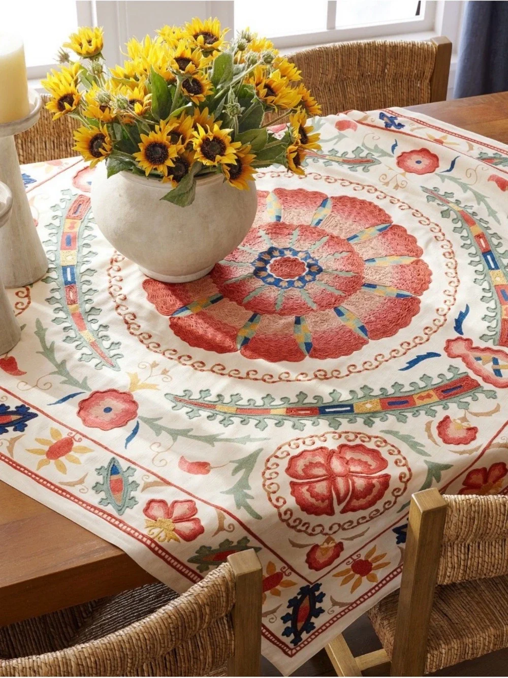 Pottery Barn Paige Suzani Embroidered Cotton Table Throw New! NLA 50” x 50”